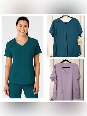 Wink Teal and Lavender V-Neck Short Sleeve Tops